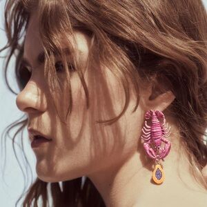 ZARA WOMAN NWT LOBSTER EARRINGS PINK FUCHSIA JEWELLERY SUMMER VACATION BEACH